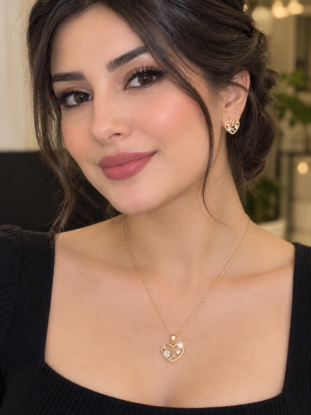 نیم ست قلبی  ژوپینگ رنگ ثابت ضد حساسیت